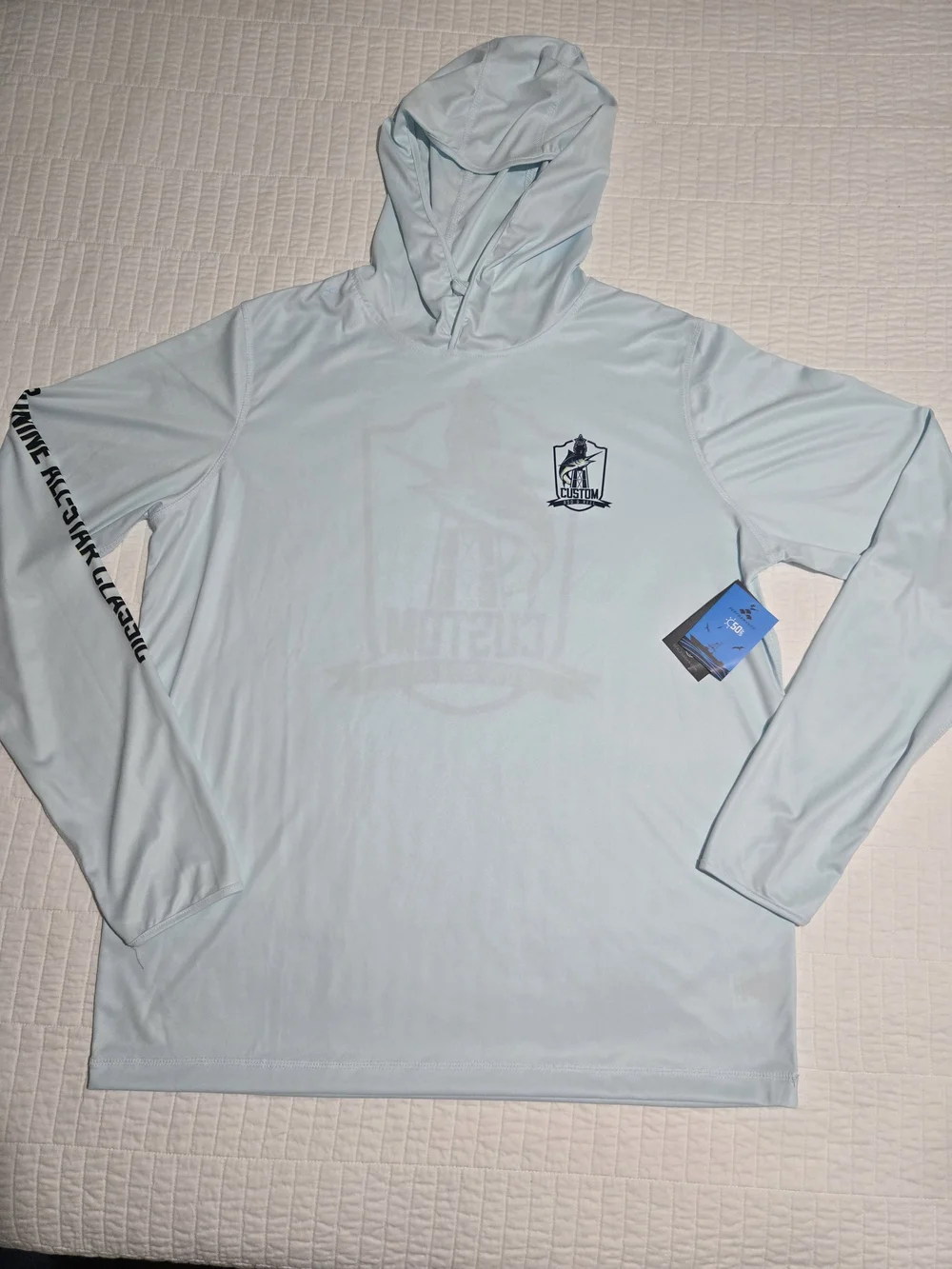 Men's Light Blue Hooded Marlin Swim Rash Guard